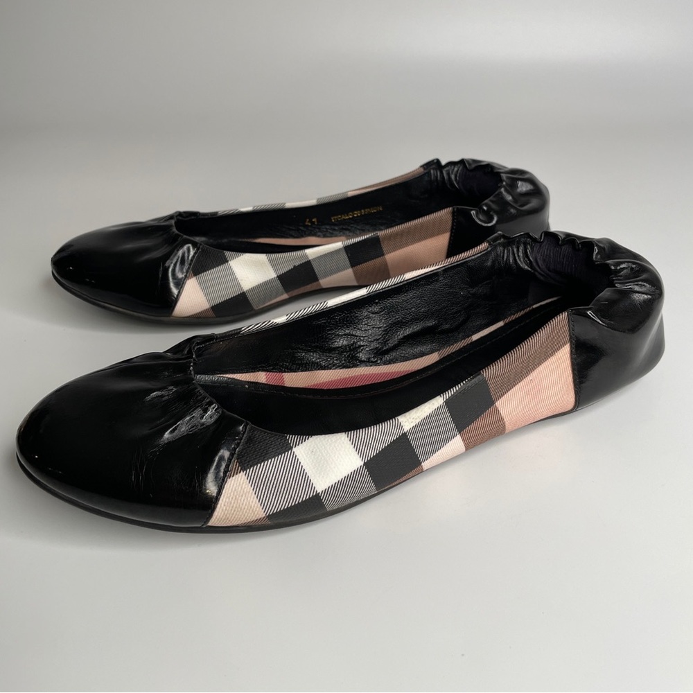 Burberry Nova Check Patent Leather Ballet Flats SZ 41